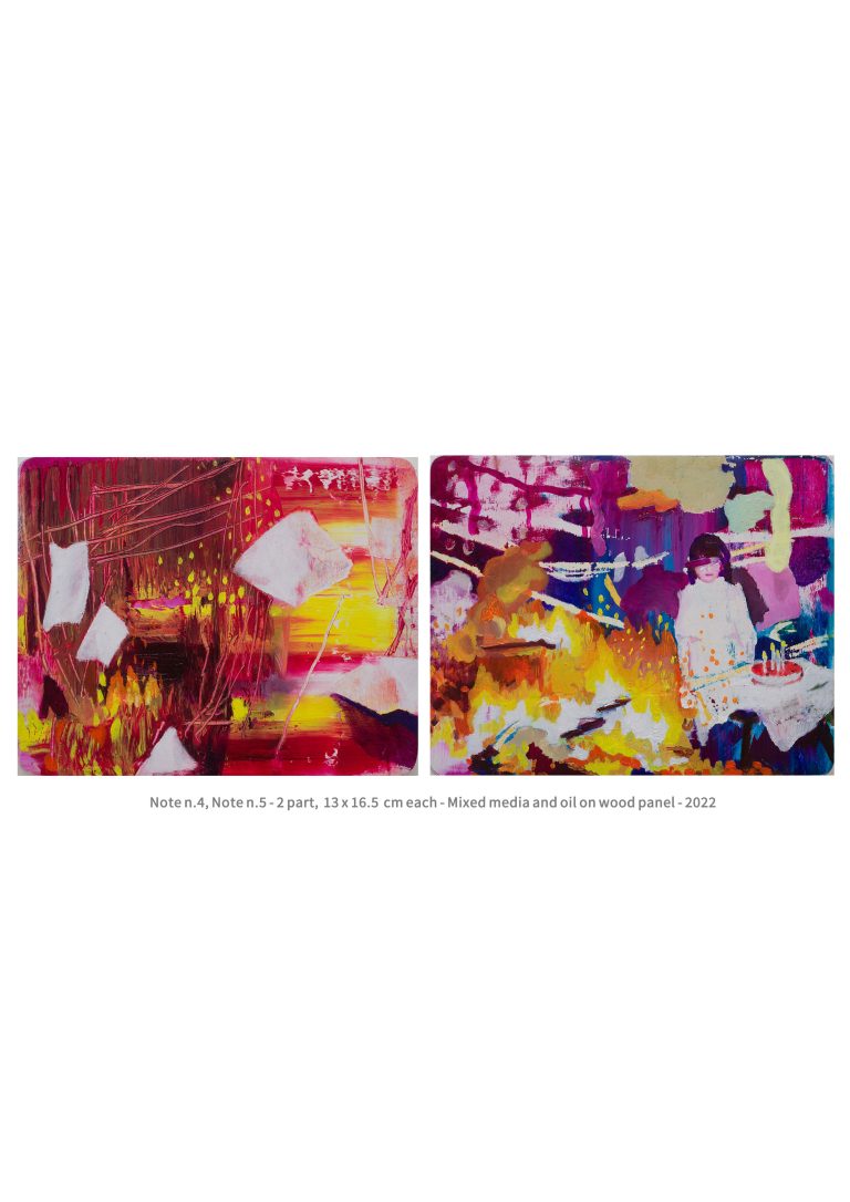 Note n.4 , Note n.5 - 2parts 13x16.5 cm each- Mixed media and oil on wood panel - 2022
